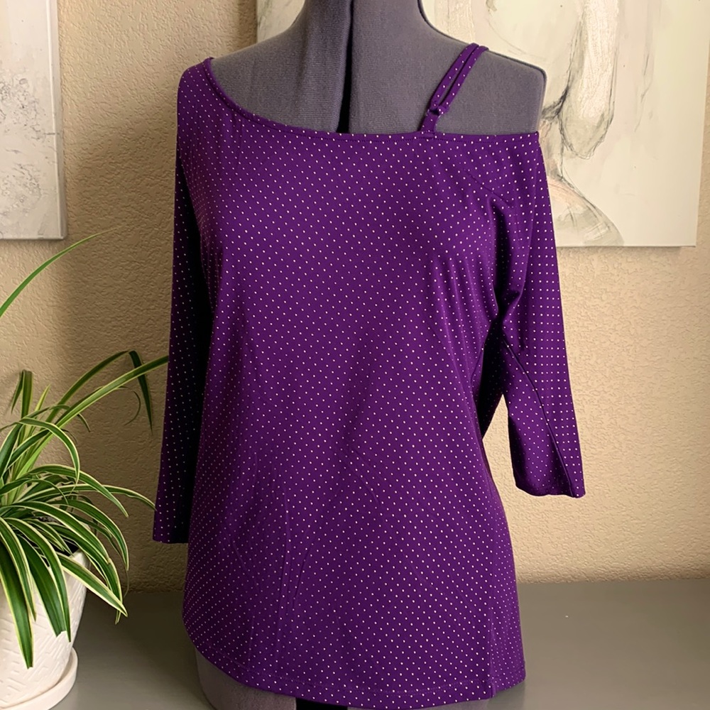 Torrid Purple & Gold Top with one open shoulder